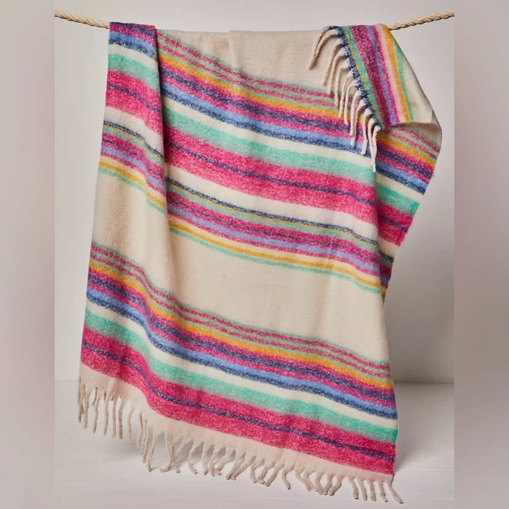 Free People Ivory Multi Fringe Throw
